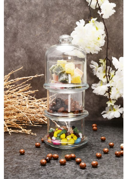 Villa Patisserie 3 Katlı Cam Kurabiyelik Küçük Boy