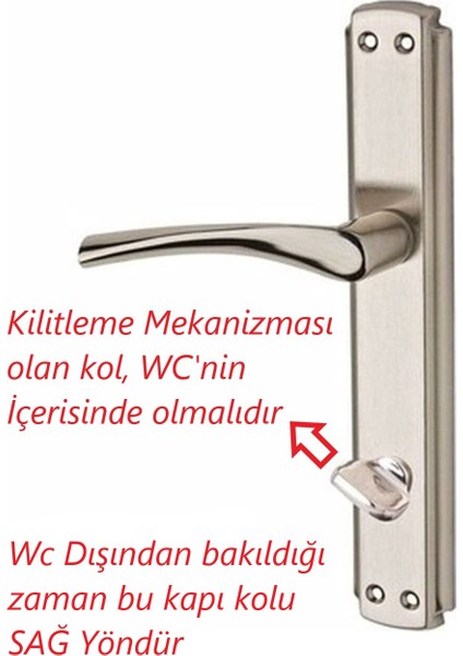 ŞENEL Yapı Market Bravo Nikel Saten Wc Kapı Kolu + Metlox Sessiz Döndürülebilir Dilli Wc Kilit 40-23 mm Takım