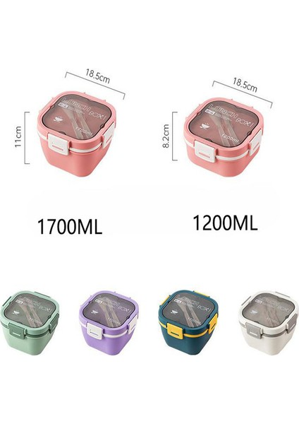 1200 ml Sızdırmaz, 4 Bölmeli Bento Tarzı Öğle Yemeği Kutusu Ankastre Gereç Seti, Beyaz (Yurt Dışından)