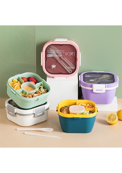 1200 ml Sızdırmaz, 4 Bölmeli Bento Tarzı Öğle Yemeği Kutusu Ankastre Gereç Seti, Beyaz (Yurt Dışından)