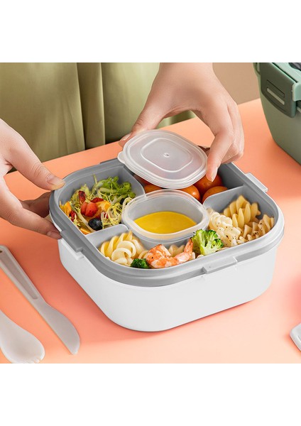 1200 ml Sızdırmaz, 4 Bölmeli Bento Tarzı Öğle Yemeği Kutusu Ankastre Gereç Seti, Beyaz (Yurt Dışından)