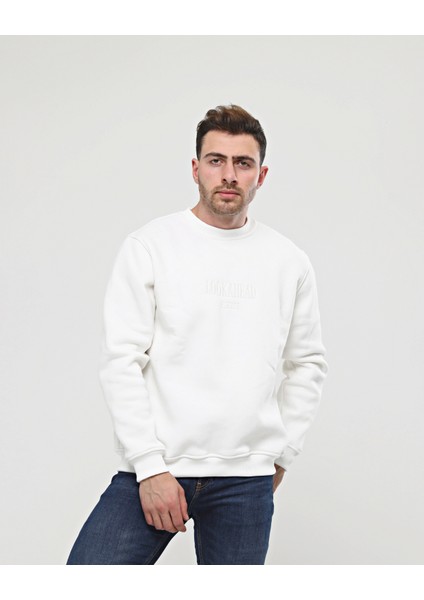 Ekru Kalın Içi Polarlı Örme Bol Kesim Sweatshirt