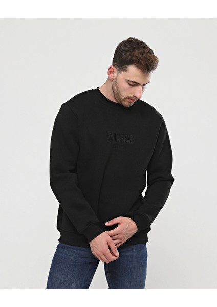 Siyah Kalın Içi Polarlı Örme Bol Kesim Sweatshirt