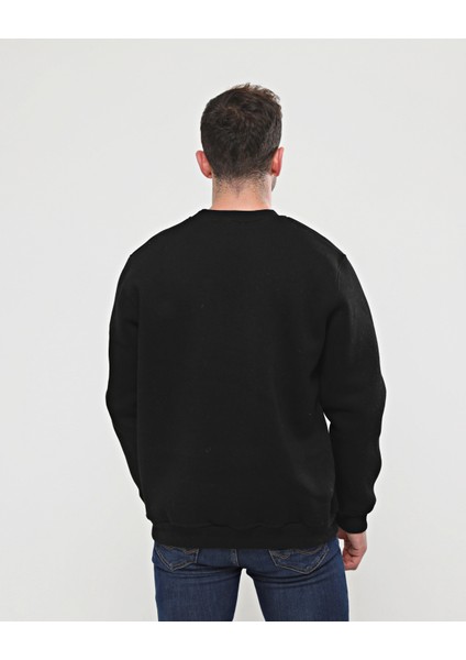 Siyah Kalın Içi Polarlı Örme Bol Kesim Sweatshirt