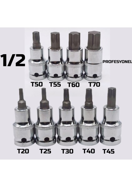 Özgün Ticaret Torx Lokma Seti 9 Parça 1/2 Lokmalı Torx Set Pro Torks Lokma Seti 9 Parça