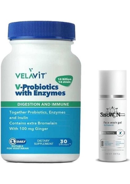 V Probiotics Enzymes 30 Kapsül + Yüz Yıkama Jeli 100ml Li