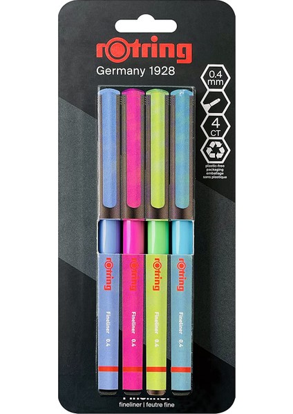 Rotring Fineliner Ince Keçe Uçlu M 0.4 mm 4'lü Paket Canlı Renkler