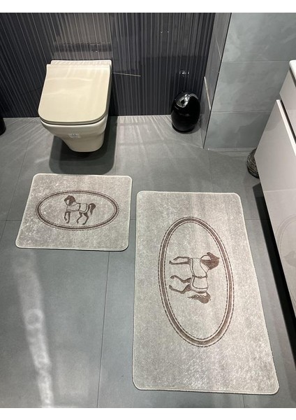 At Desen Horse Desenli 2'li Kaymaz Taban Banyo Paspas Takımı (60X100 Cm – 60X50 Cm)