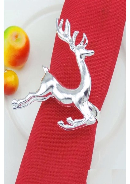 6 Adet Koşan Geyik Gümüş Metal Peçete Halkası