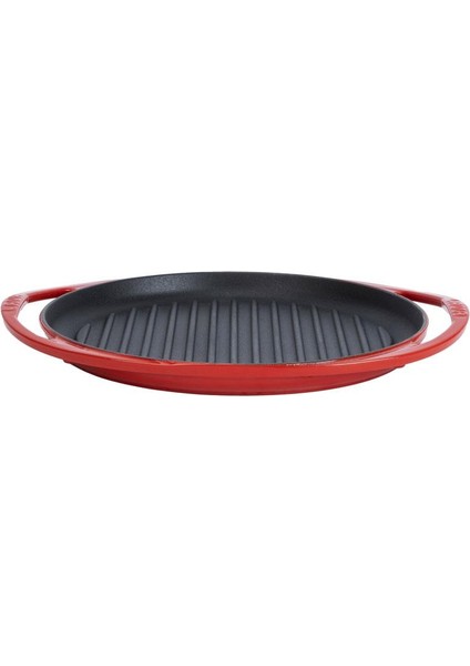 Döküm Yuvarlak Izgara Tava, Metal Kulplu. Kırmızı Renk. ÇAP(Ø)28CM. fiyatları