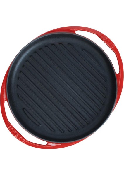 Döküm Yuvarlak Izgara Tava, Metal Kulplu. Kırmızı Renk. ÇAP(Ø)28CM. fırsatları