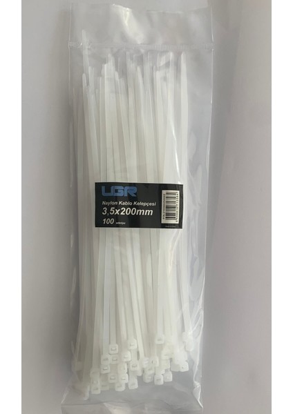 3,5x 200 mm Kablo Bağı Beyaz 100LÜ
