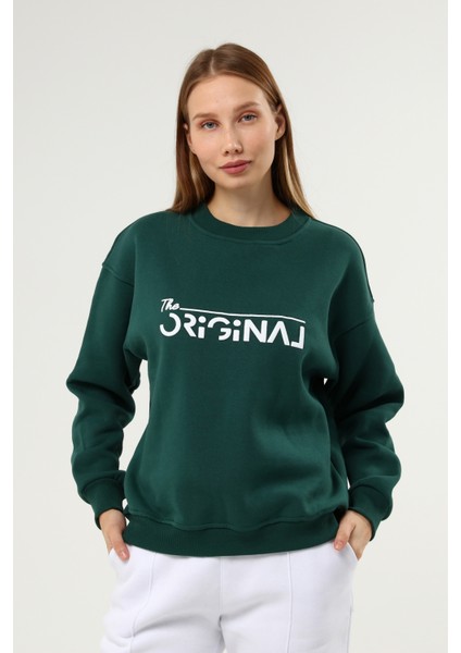 Yeşil Baskılı Şardonlu Sweatshirt