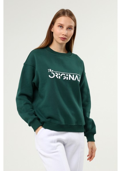 Yeşil Baskılı Şardonlu Sweatshirt