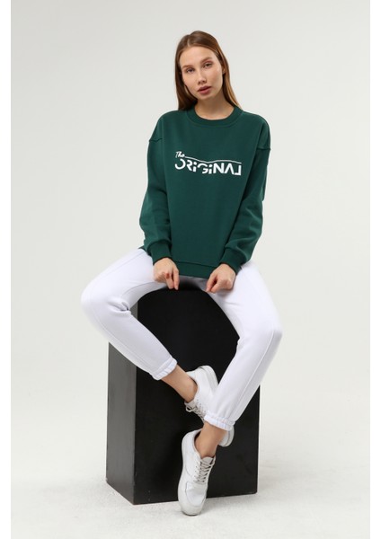 Yeşil Baskılı Şardonlu Sweatshirt