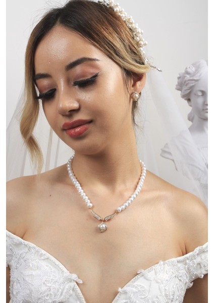 BIRINCI1926 14 Ayar Altın Kadın Rüzgar Gülü Inci Kolye