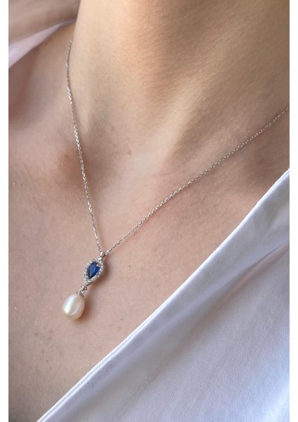 BIRINCI1926 14 Ayar Beyaz Altın Kadın Damla Safir Inci Sallantı Kolye indirimleri