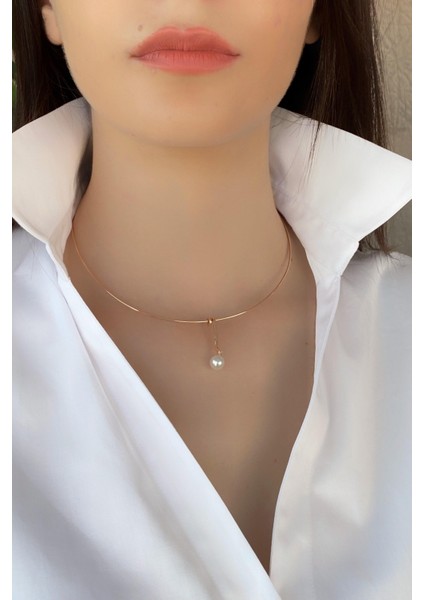 BIRINCI1926 14 Ayar Kırmızı Altın Choker Model Inci Bayan Kolye