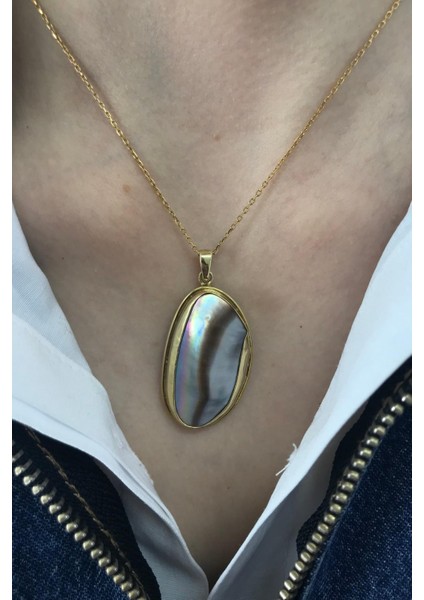 BIRINCI1926 925 Ayar Gümüş Mother Of Pearl Oval Sedef Kolye