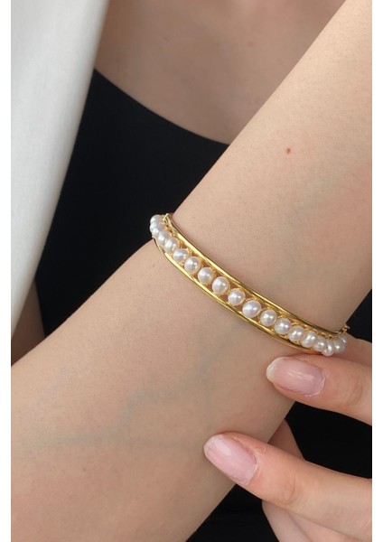 BIRINCI1926 925 Ayar Gümüş Kadın Tek Sıra Kelepçe Inci Bilezik fiyatları