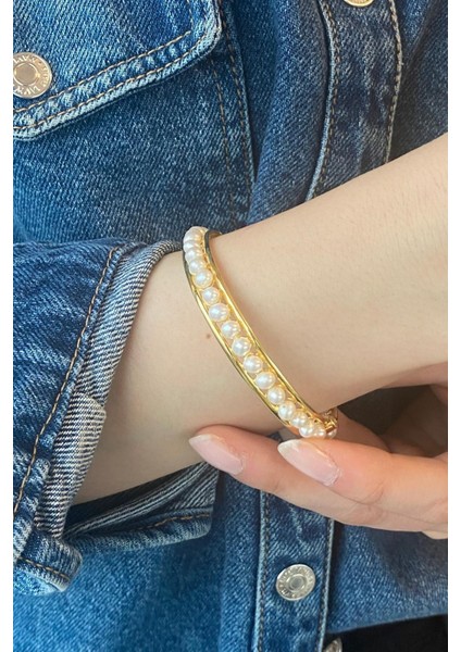 BIRINCI1926 925 Ayar Gümüş Kadın Tek Sıra Kelepçe Inci Bilezik indirimleri