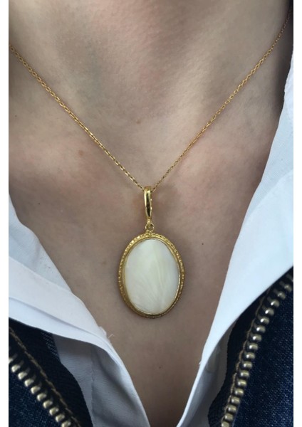 BIRINCI1926 925 Ayar Gümüş Kadın Mother Of Pearl Vintage Sedef Kolye