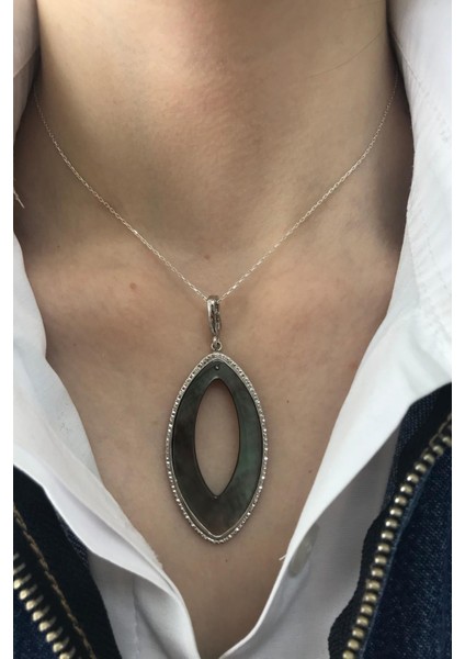 BIRINCI1926 925 Ayar Gümüş Mother Of Pearl Oval Sedef Kadın Kolye