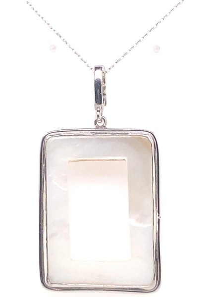 BIRINCI1926 925 Ayar Gümüş Mother Of Pearl Beyaz Sedef Dikdörtgen Bayan Kolye modelleri