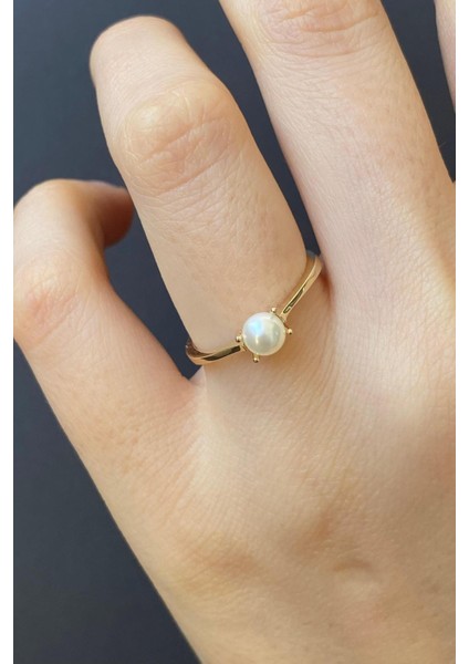 BIRINCI1926 14 Ayar Altın Tek Taş Modeli Inci Yüzük