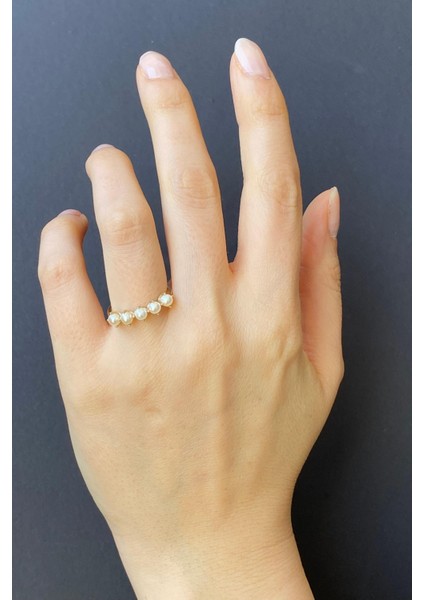 BIRINCI1926 14 Ayar Altın Beş Incili Yüzük