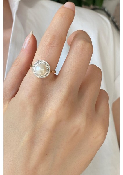 BIRINCI1926 14 Ayar Altın Tek Inci Taşlı Yüzük