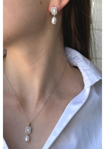 BIRINCI1926 14 Ayar Beyaz Altınkadın Baget Taşlı Inci Sallantı Set fırsatları