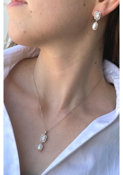 BIRINCI1926 14 Ayar Beyaz Altınkadın Baget Taşlı Inci Sallantı Set indirimleri