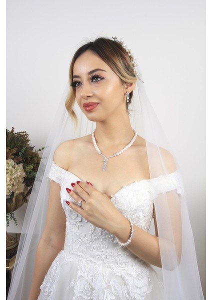 BIRINCI1926 925 Ayar Gümüş Kadın Çiçek Taşlı Inci Set