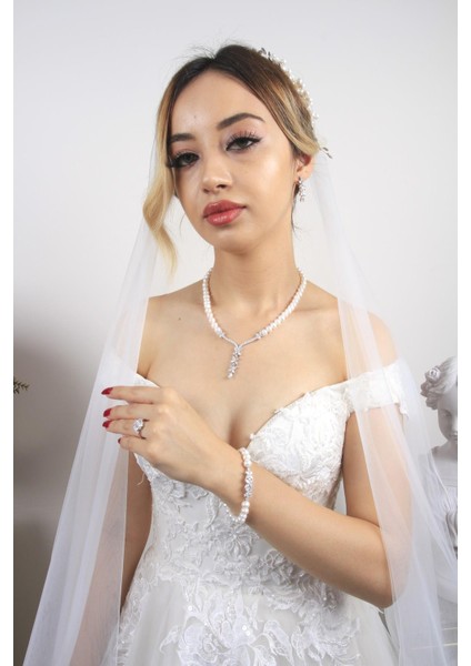 BIRINCI1926 925 Ayar Gümüş Kadın Çiçek Taşlı Inci Set