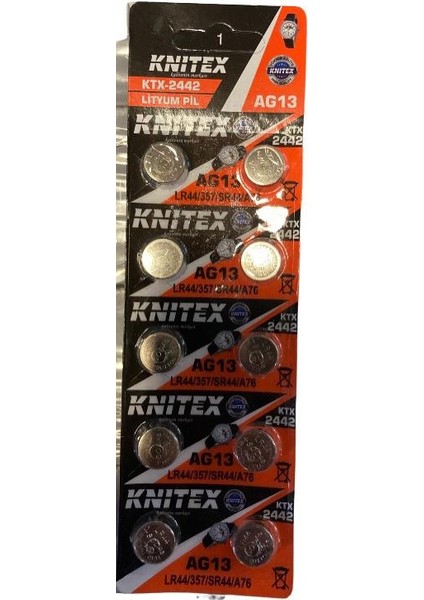 Knıtex AG13 - LR44 - 357 - AR44 - A76 Lityum Pil 10 LU BLİSTER