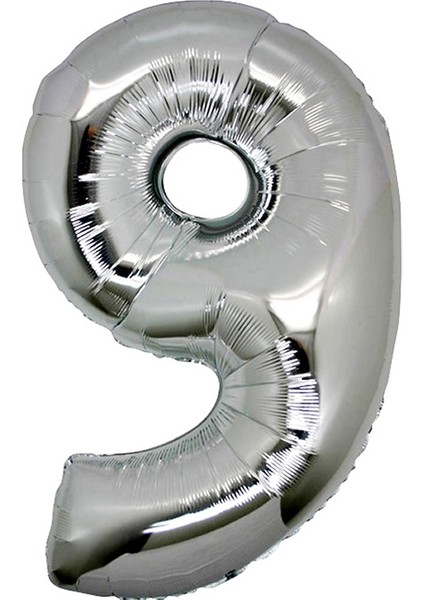 Gümüş Folyo Balon 40" Inç 100 cm 9 Rakamı