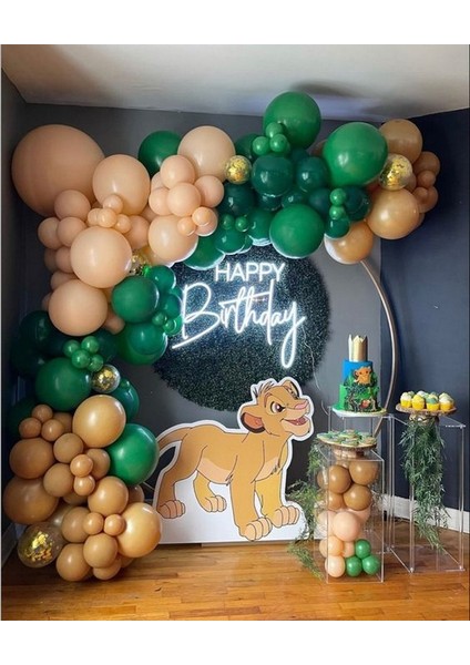 50 Adet Koyu Yeşil , Karamel, Somon ve Şeffaf Gold Konfetili Balon Zinciri