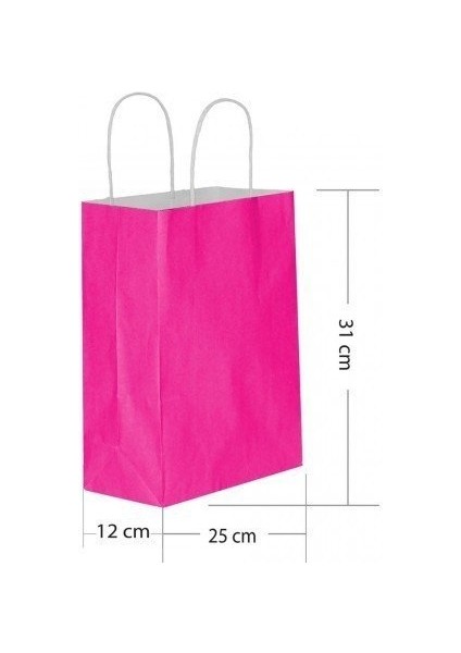 5 Li Büyük Boy 25X31 cm Büküm Saplı Kağıt / Karton Çanta-Poşet Fuşya
