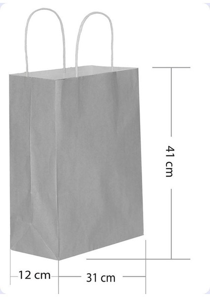 Büyük Boy 31X41 cm Büküm Saplı Kağıt / Karton Çanta-Poşet Gri