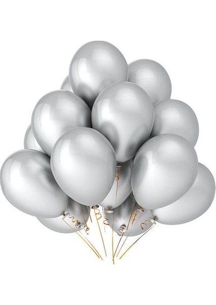 Kbk Market 25 Adet Metalik Lateks Balon Gümüş Renk
