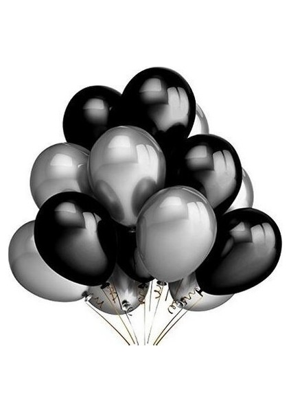 25'li Metalik Sedefli Siyah ve Gümüş Karışık Helyum Balon Seti – Parti, Doğum Günü ve Kutlamalar İçin