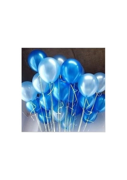 Partiniseç 25 Adet Metalik Sedefli (Koyu Mavi-Açık Mavi) Karışık Balon Helyumla Uçan