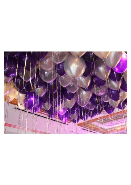 Partiniseç 25 Adet Metalik Sedefli (Mor-Gri) Karışık Balon Helyumla Uçan