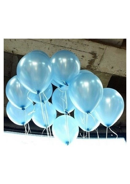 20 Adet Metalik Sedefli Açık Mavi Balon Doğum Günü Helyumla Uçan