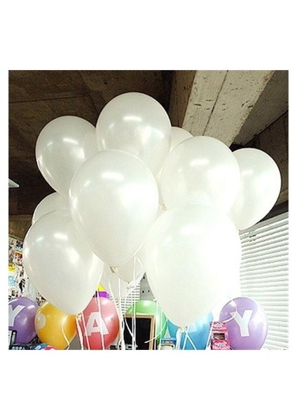 50 Adet Metalik Sedefli Beyaz Balon 12 Inc
