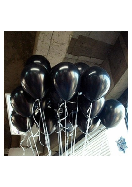 Kbk Market 25 Adet Metalik Lateks Balon Siyah Renk