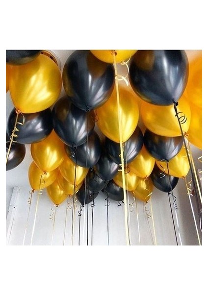 25 Adet Metalik Sedefli (Siyah - Altın Gold Karışık) Balon Helyumla Uçan