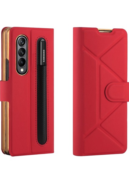 Samsung Galaxy Z Fold4 Için Katlanır Pu Deri Telefon Kılıfı - Kırmızı (Yurt Dışından)