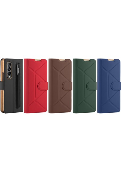 Samsung Galaxy Z Fold4 Için Katlanır Pu Deri Telefon Kılıfı - Kırmızı (Yurt Dışından)
